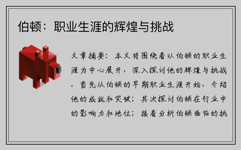 伯顿：职业生涯的辉煌与挑战